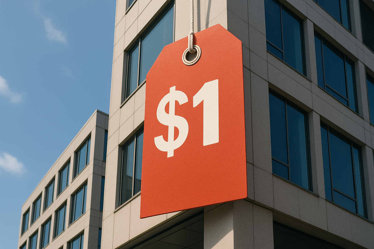 Milžiniška oranžinė kainos etiketė su užrašu „$1