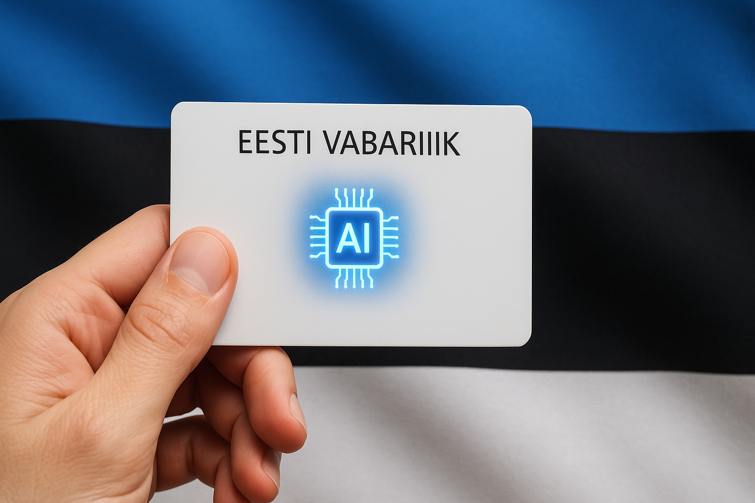 Estijos asmens tapatybės kortelė su AI čipu, Estijos vėliavos fonas