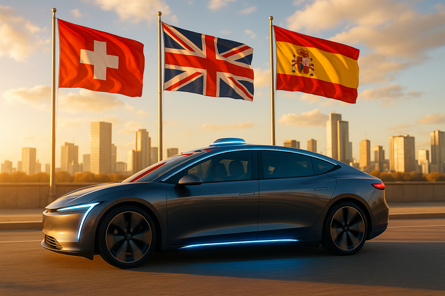 Autonominis elektromobilis be vairuotojo rieda naktinėmis Europos miesto gatvėmis